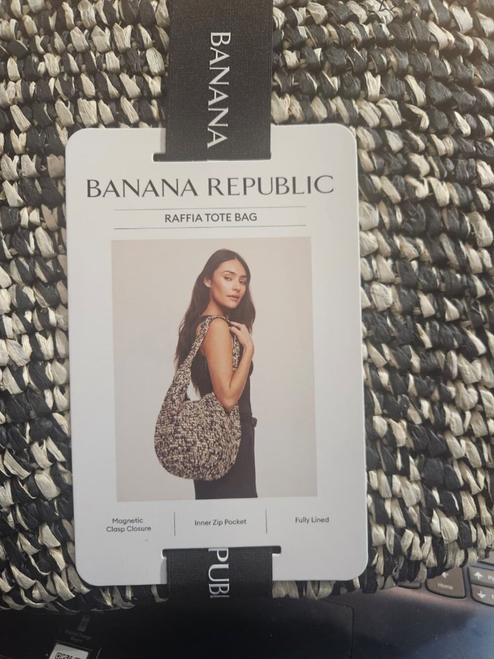 NWT Banana Republic Raffia Tote Bag In Natural Black/Beige